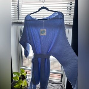 Off the shoulder sweater dress with matching tie belt.